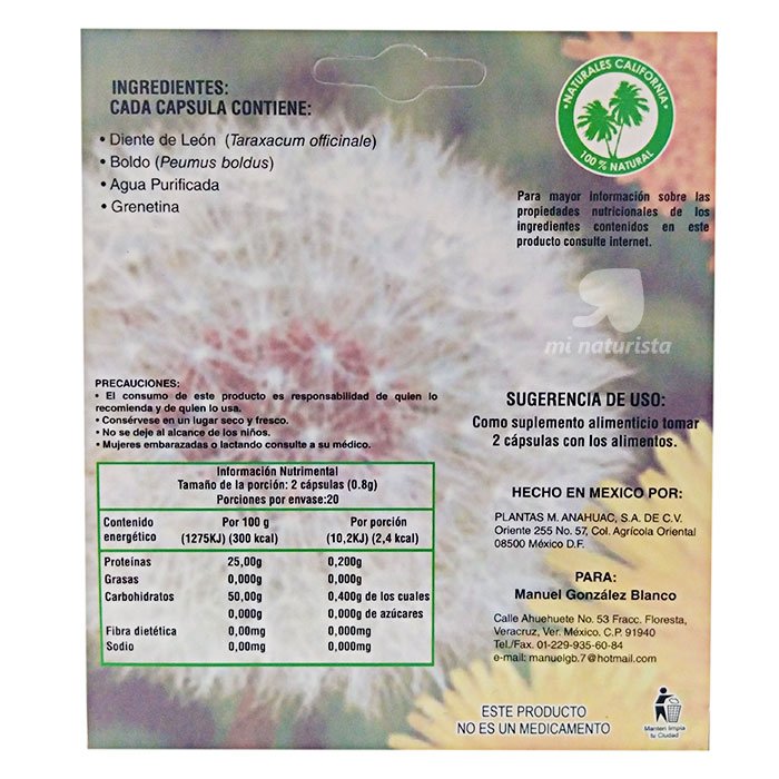 Diente de león capsulas para el higado;Diente de león capsulas para la circulación