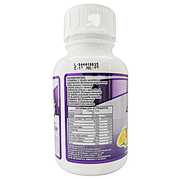 Vitamina C y equinacea 200 tabletas;Equinacea y vitamina C para el sistema inmunulogico;Equinacea y vitamina C para resfriados y gripe