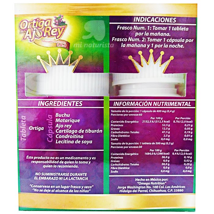Ortiga mas ajo rey 30 tabletas 30 capsulas- omega nutrition;Ortiga mas ajo rey articulaciones